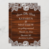 Rustieke kant hout bruiloft save the date (Voorkant / Achterkant)