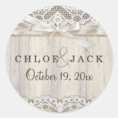 Rustieke  Kant & Hout Bruiloft Sticker (Voorkant)