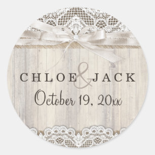 Rustieke  Kant & Hout Bruiloft Sticker