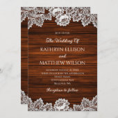 Rustieke kant hout patroon bruiloft kaart (Voorkant / Achterkant)