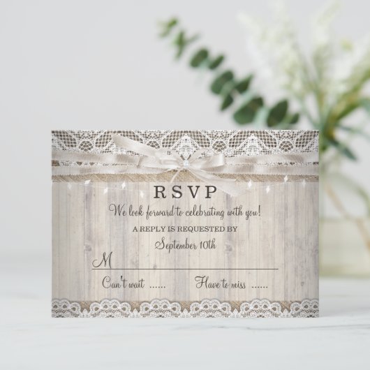 Rustieke  kant Hout Trouwlichten RSVP (Staand voorkant)