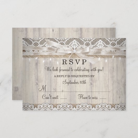 Rustieke  kant Hout Trouwlichten RSVP (Voorkant / Achterkant)