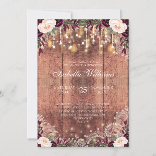 Rustieke kant houten string verlichting |Vrijgezel Kaart (Voorkant)