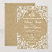 rustieke kant islamitische moslim bruiloft kaart (Voorkant / Achterkant)