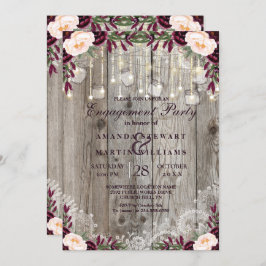 Rustieke Kant Jar Wood & String Lights Verloving Kaart