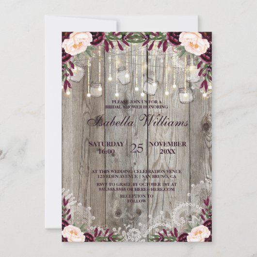 Rustieke Kant Jar Wood String Lights |Vrijgezellen Kaart (Voorkant)