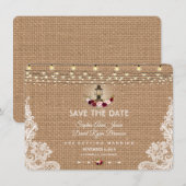 Rustieke Kant Jute Zakdoek Slingerlampjes Save The Date (Voorkant / Achterkant)