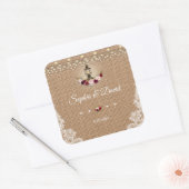 Rustieke Kant Jute Zaklantaarn Slingerlampjes Brui Vierkante Sticker (Envelop)