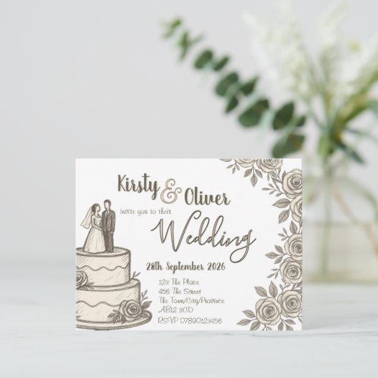 rustieke kant kalligrafie briefkaart (Staand voorkant)