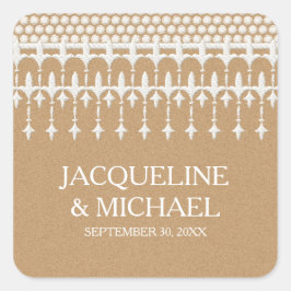 Rustieke  Kant Kraft Papier Script Typografie Vierkante Sticker