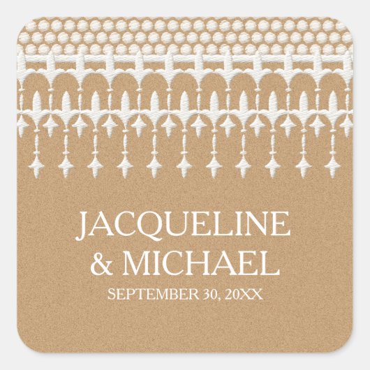Rustieke Kant Kraft Papier Script Typografie Vierkante Sticker (Voorkant)