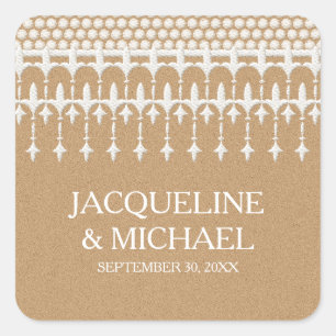 Rustieke  Kant Kraft Papier Script Typografie Vierkante Sticker