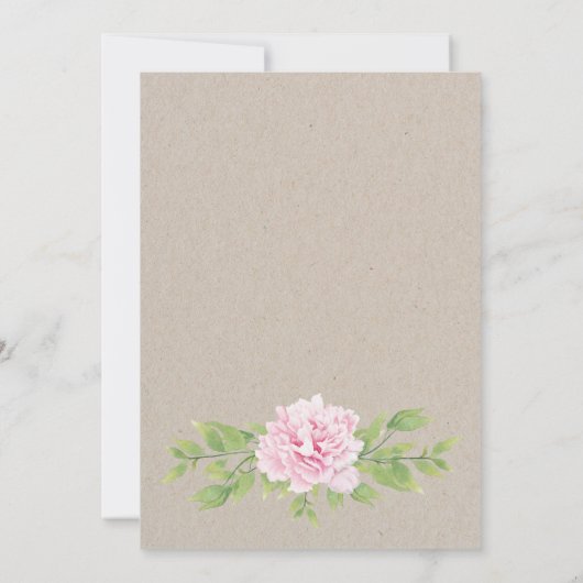 Rustieke Kant Kraft Waterverf Roze Bloem Bruiloft Kaart (Achterkant)