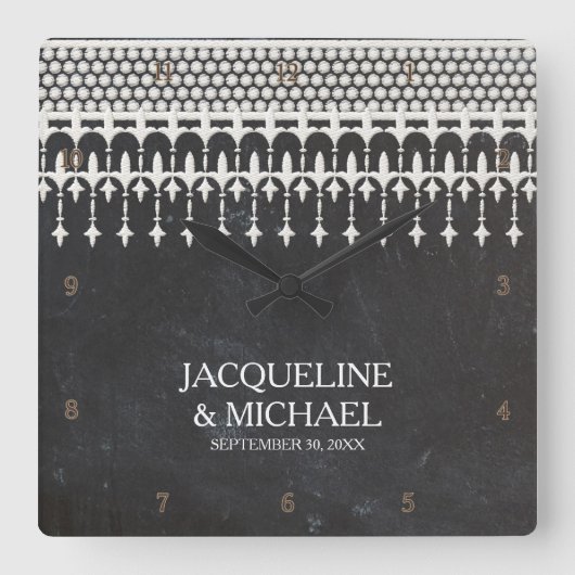 Rustieke  Kant Krijt Bord Script Typografie Vierkante Klok (Voorkant)