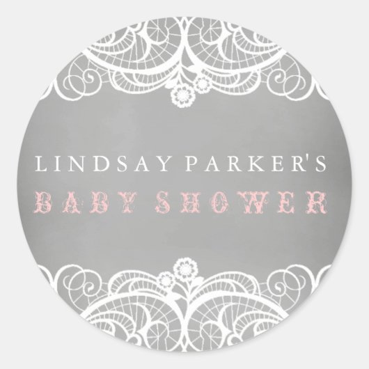 Rustieke Kant & Krijtbord Baby shower Sticker (Voorkant)
