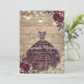 Rustieke kant, Lichten, Jurk, Rozen Hout Quinceañe Kaart (Staand voorkant)