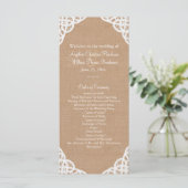 Rustieke kant & Medium Burlap Wedding Programma Programmakaart (Staand voorkant)