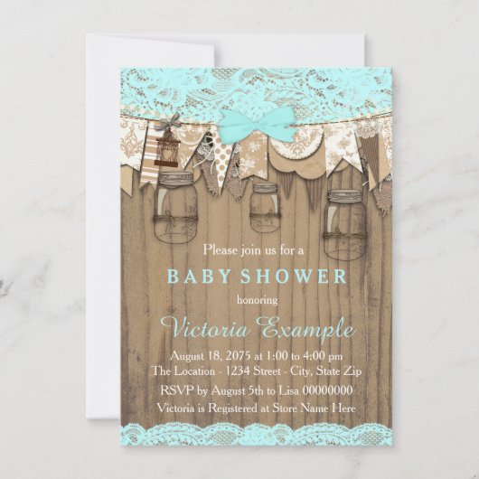 Rustieke Kant Metselglas Baby Shower Kaart (Voorkant)