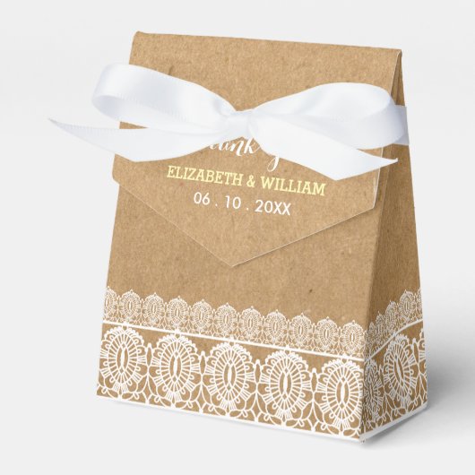 Rustieke Kant & Papier Bruiloft Dank u Geel Bedankdoosjes (Voorkant Zijde)