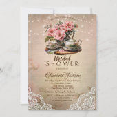 Rustieke Kant String Lights Theeset Vrijgezellenfe Kaart (Voorkant)