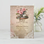 Rustieke Kant String Lights Theeset Vrijgezellenfe Kaart (Staand voorkant)