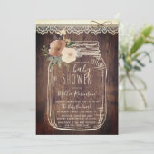 Rustieke kant & twijn | Floral Mason Jar Baby show Kaart (Staand voorkant)