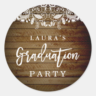 Rustieke Kant Wood Graduation Party Sticker