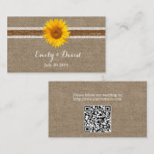 Rustieke Kant & Zonnebloem Wedding Website Invoege Informatiekaartje (Voorkant / Achterkant)