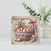  rustieke kantboogmand met pasteleieren feestdagenkaart (Staand voorkant)