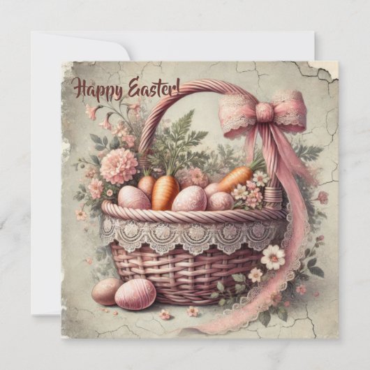  rustieke kantboogmand met pasteleieren feestdagenkaart (Voorkant)