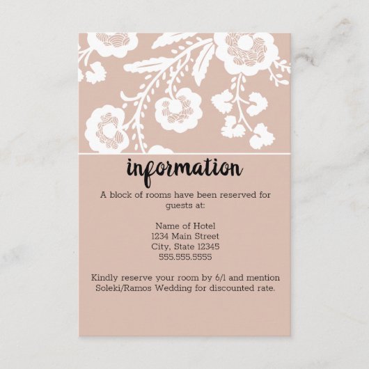 Rustieke kanten bruiloft informatiekaartje (Voorkant)