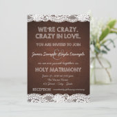 Rustieke kanten bruiloft kaart (Staand voorkant)