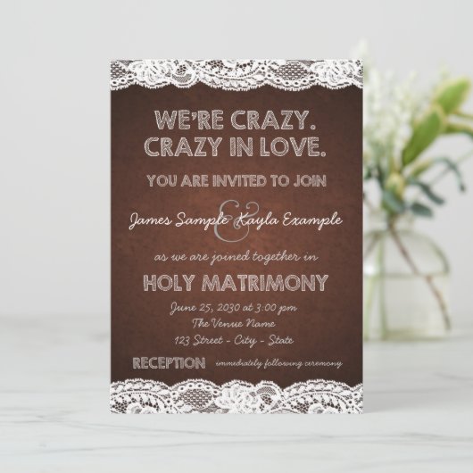 Rustieke kanten bruiloft kaart (Staand voorkant)