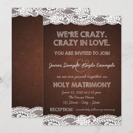 Rustieke kanten bruiloft kaart (Voorkant / Achterkant)