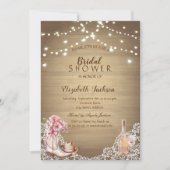 Rustieke, Kanten, Laarzen Bloemen Houten Bruilofts Kaart (Voorkant)