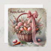rustieke kantenmand met pasteleieren feestdagenkaart (Voorkant / Achterkant)