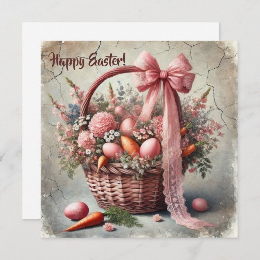 rustieke kantenmand met pasteleieren feestdagenkaart (Voorkant / Achterkant)