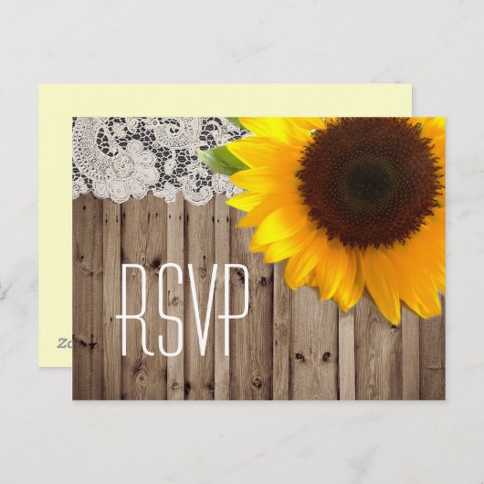 Rustieke kantschuur Zonnebloem Country Wedding RSV Uitnodiging Briefkaart (Voorkant / Achterkant)