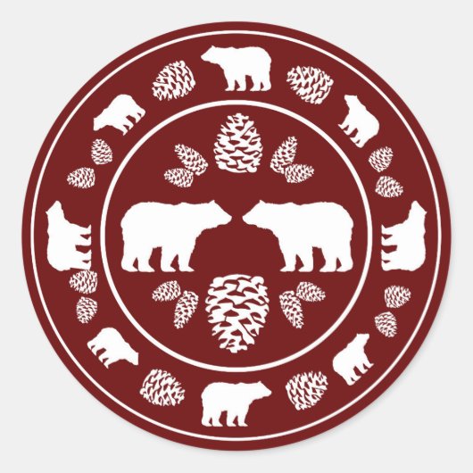 Rustieke kastanjebruin beer pinecone ronde sticker (Voorkant)