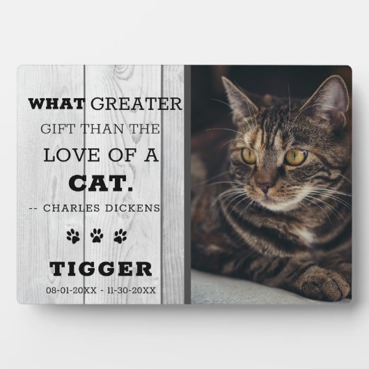 Rustieke kat-herdenkingsfoto grijze houten aandenk fotoplaat (voorkant)