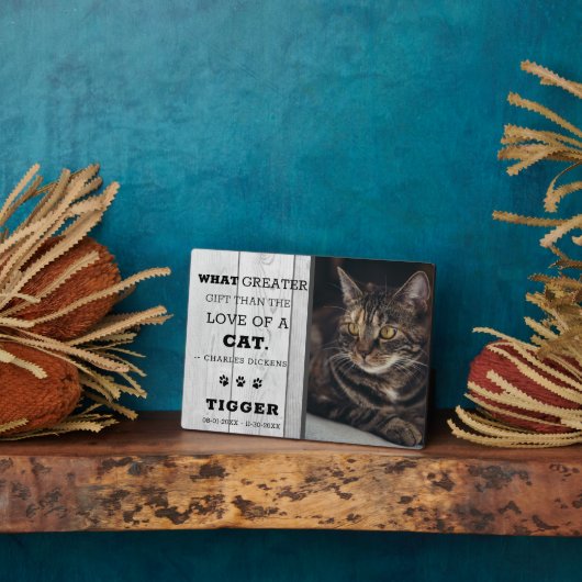 Rustieke kat-herdenkingsfoto grijze houten aandenk fotoplaat (Zijkant)