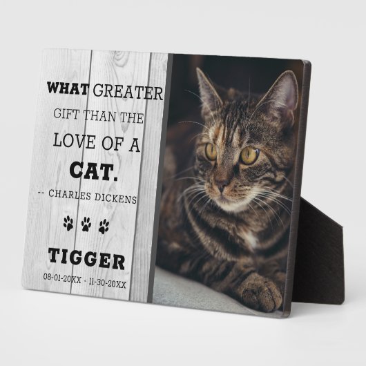 Rustieke kat-herdenkingsfoto grijze houten aandenk fotoplaat (Zijkant)