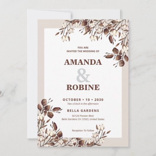 Rustieke katoen bruiloft uitnodiging (Voorkant)