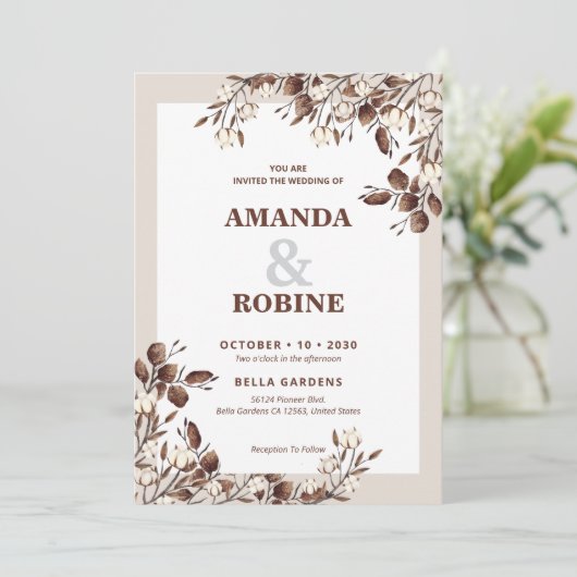 Rustieke katoen bruiloft uitnodiging (Staand voorkant)