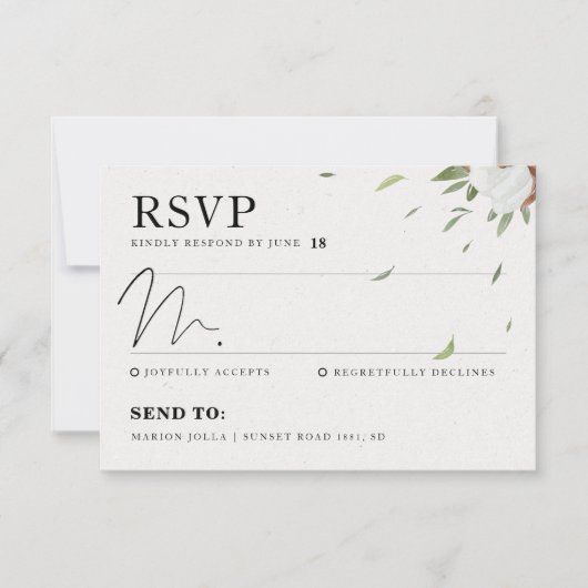 Rustieke katoen groen bruiloft RSVP kaartje (Voorkant)