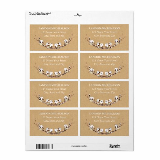 Rustieke katoenen Adresetiketten Etiket (Full Sheet)