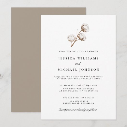 Rustieke katoenen bruiloft kaart (Voorkant / Achterkant)