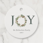 Rustieke katoenen dennen vreugde merriest kerst kr bedankjes labels (Voorkant)