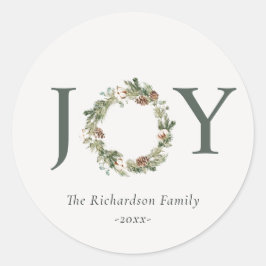 Rustieke katoenen dennen vreugde merriest kerst kr ronde sticker