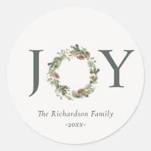 Rustieke katoenen dennen vreugde merriest kerst kr ronde sticker